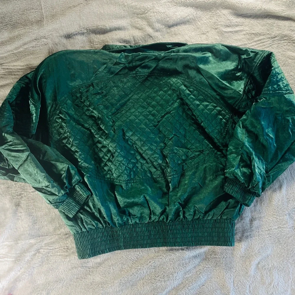 Vintage quilted bomber‎ jacket emerald green 80s 90s cropped nylon L